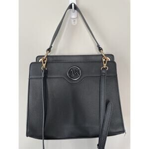 Anne Klein Black Purse Handbag Crossbody Mid Size Pocketbook Faux Leather